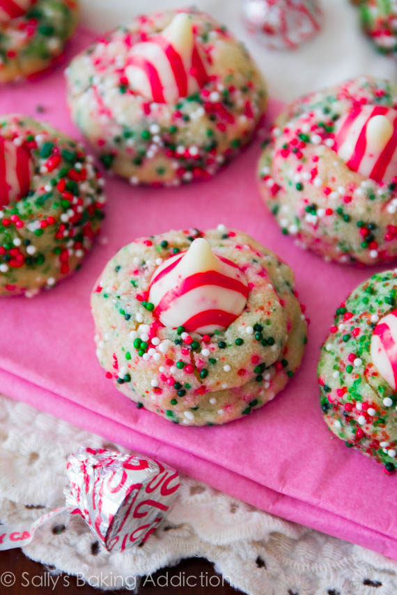These <a href="http://sallysbakingaddiction.com/2013/12/03/candy-cane-kiss-cookies/" target="_blank">candy cane kiss cookies</a> can be made in chocolate or vanilla. 