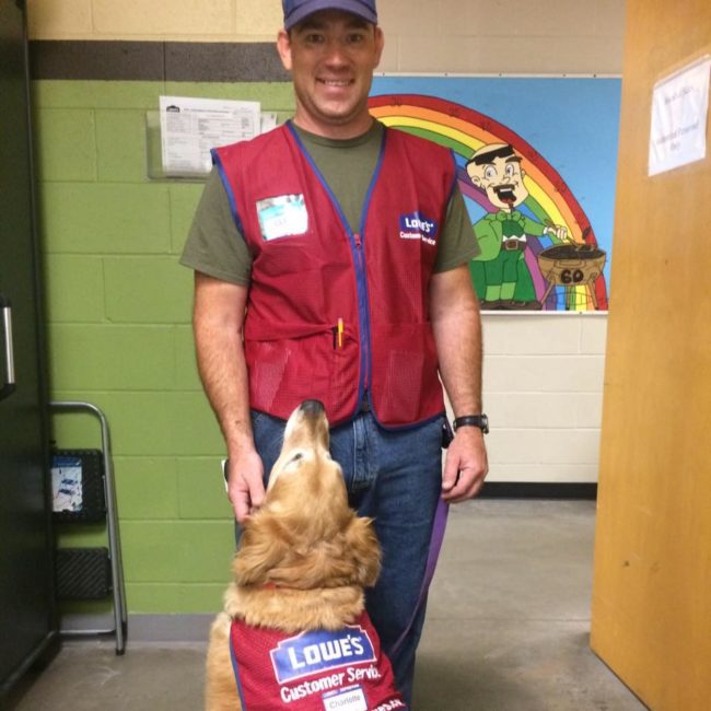 The store's human resource manager, Jay Fellers, told <a href="https://www.thedodo.com/store-hires-service-dog-2129882036.html" target="_blank">The Dodo</a>, "We didn't realize he was having a difficult time finding a job. He applied here and went through a normal interview process, and brought Charlotte in as part of the interview. He told us about Charlotte, and how she supports him. He ended up being our top candidate."