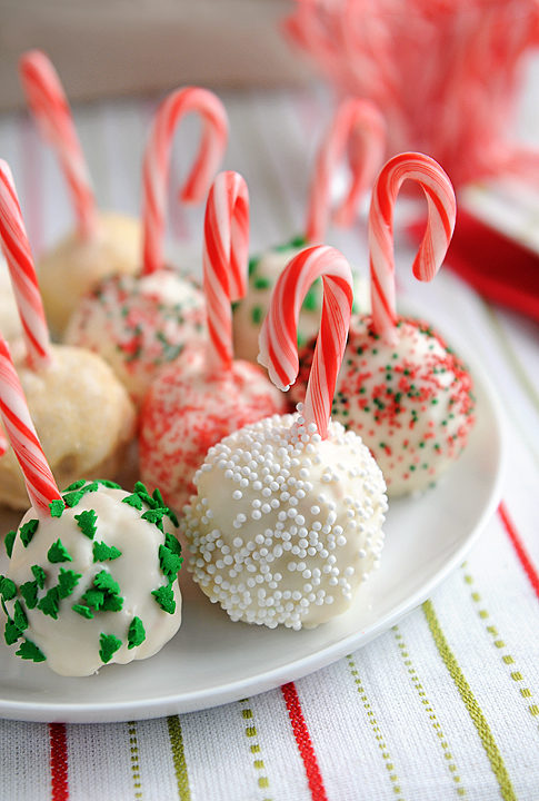 Candy canes aren't just a decorative addition to these <a href="http://addapinch.com/peppermint-rice-krispies-snowball-treats/" target="_blank">snowball treats</a>. There's peppermint goodness in every bite.