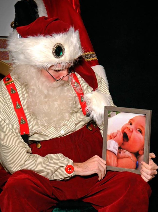 "Without anyone saying anything, he handed me the frame and I placed it on my knee. In the photo, I could see on the little boy's armband that his first name was Hayden. I didn't ask any questions, but I am guessing that this is his first photo with Santa. The camera snap was the only sound I could hear through the entire mall. Normally, I hear all kinds of music and sounds, but it was absolutely silent." 