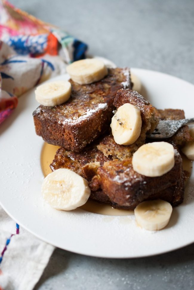 Not all French toast recipes require plain old white bread. Mix it up a bit with <a href="http://www.lifeisbutadish.com/zucchini-banana-bread-french-toast/" target="_blank">zucchini-banana bread</a> to take your breakfast to the next level of deliciousness.