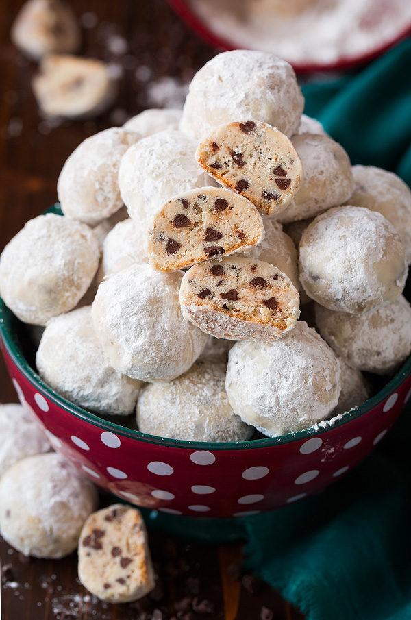 Eating just one of these <a href="http://www.cookingclassy.com/chocolate-chip-snowball-cookies/" target="_blank">chocolate chip snowballs</a> is near impossible.