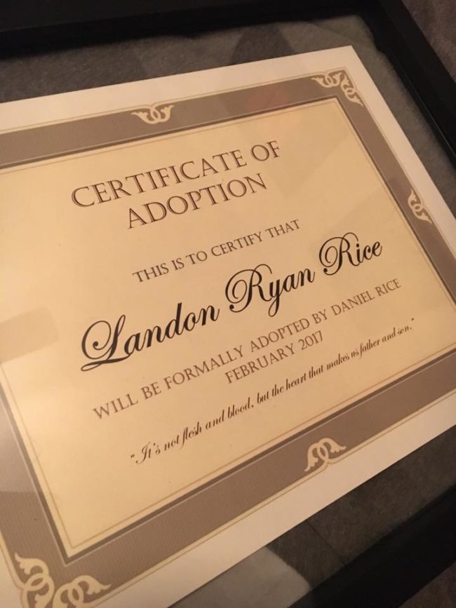 It may just be a piece of a paper, but this certificate is something that Landon and his dad will treasure for a long time to come. 