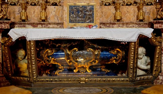 Pozzo was so successful that they allowed him to paint and design the rest of the church, too. This ornate tomb is just one example of his opulent work.